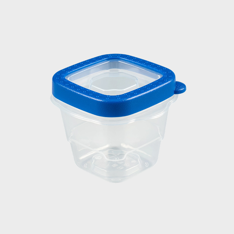 PFB023 118 ml (4-ounce) fyrkantig PP-matkonserveringsbehållare i miniatyr, 4-pack set med blå övergjutna lock