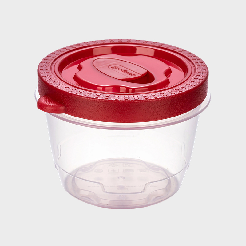 PFB052 360 ml Cylindrisk PP-matkonserveringsbehållare med ventilerat rött övergjutet lock